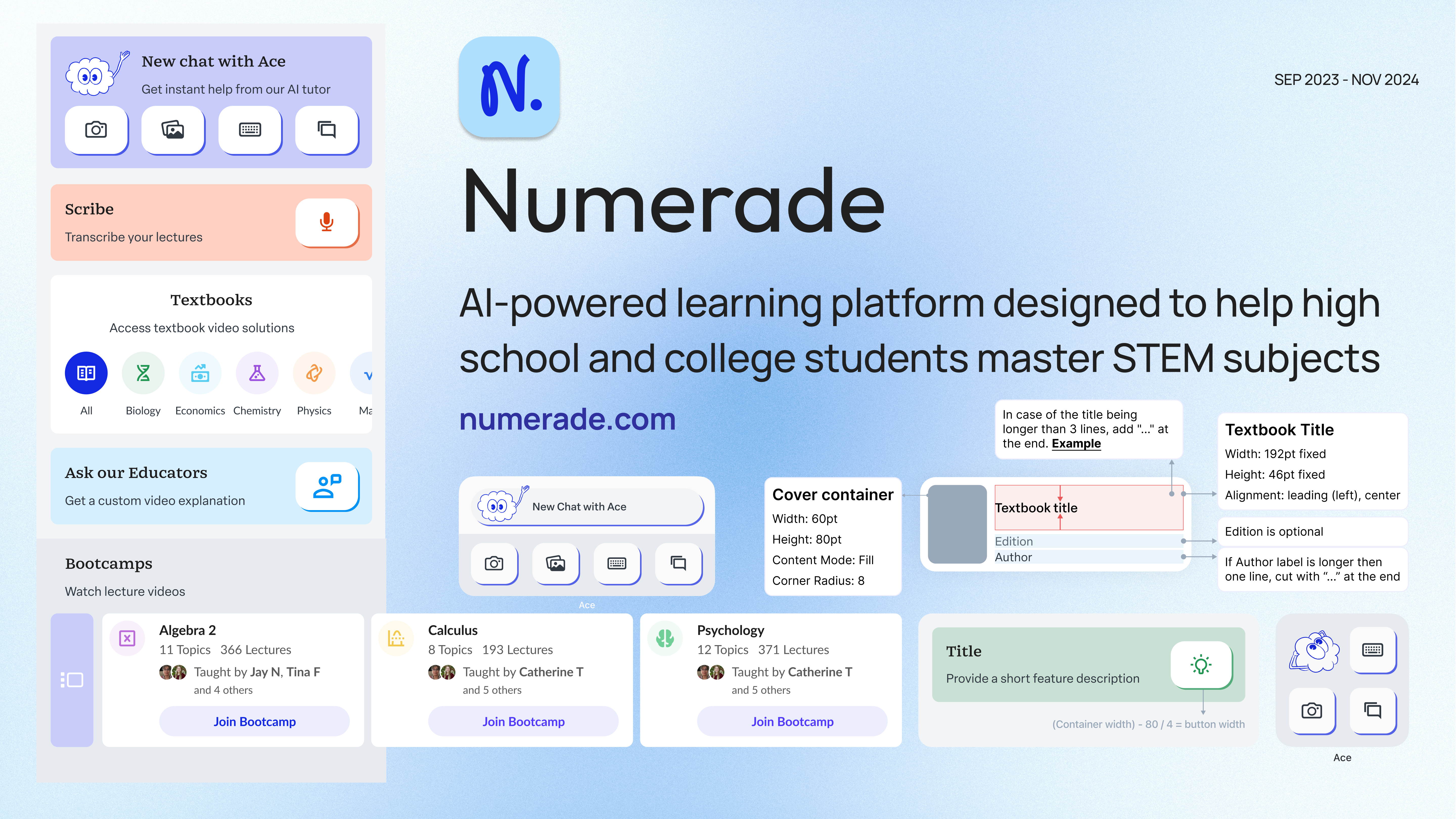 Numerade main page preview — the redesigned home with the new top navigation surfacing core actions